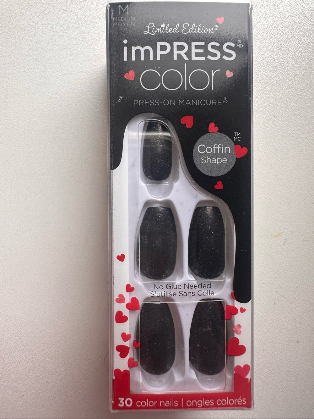 Kiss imPRESS Color Press-On Nails Black Coffin Shape 30 Nails
